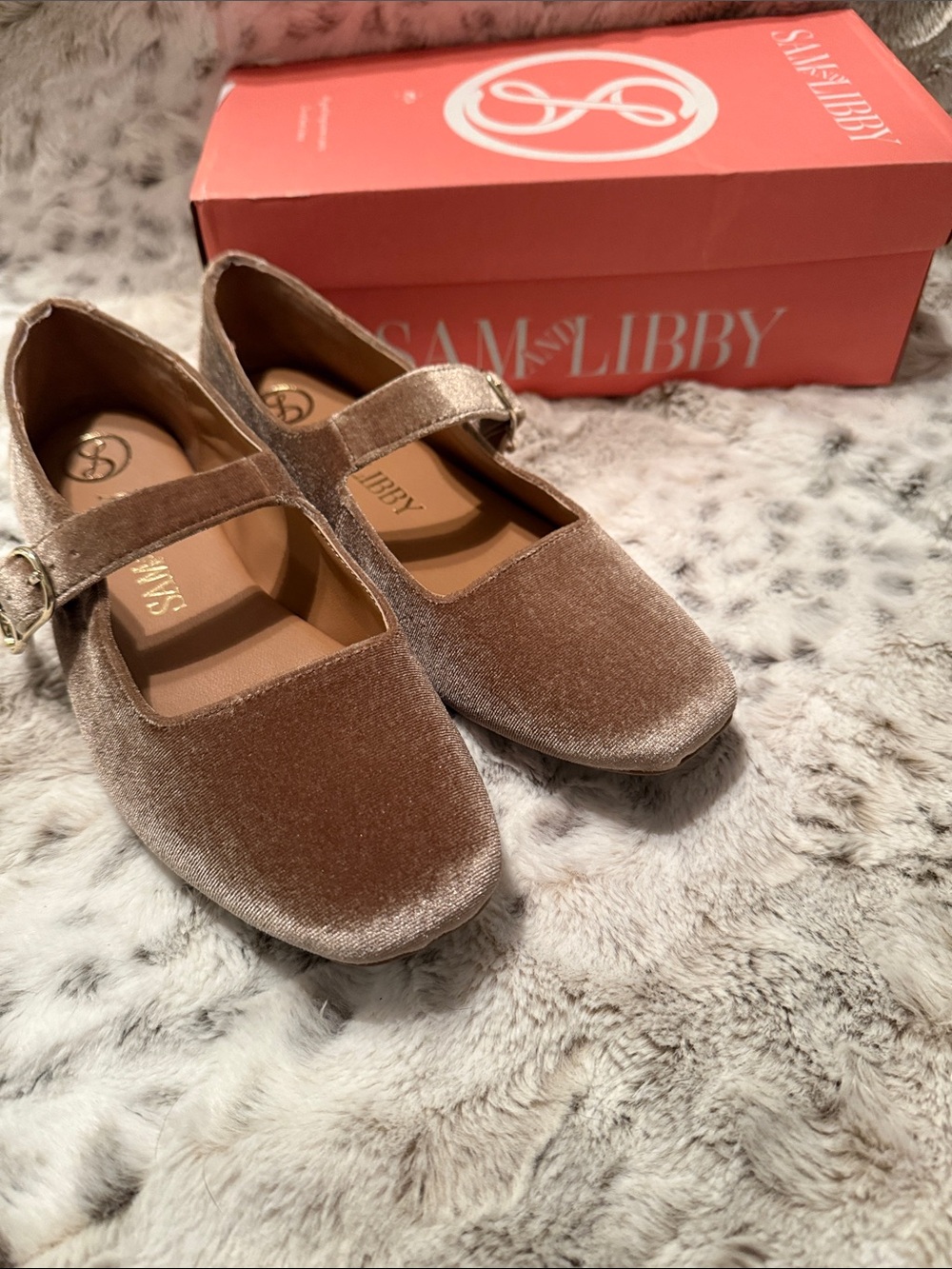 Sam & Libby Taupe Velvet Mary Jane Flats